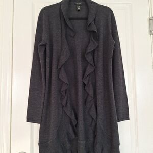 Only Mine Long Open Front Ruffle Trim‎ Cardigan 50%  Merino Wool Size M